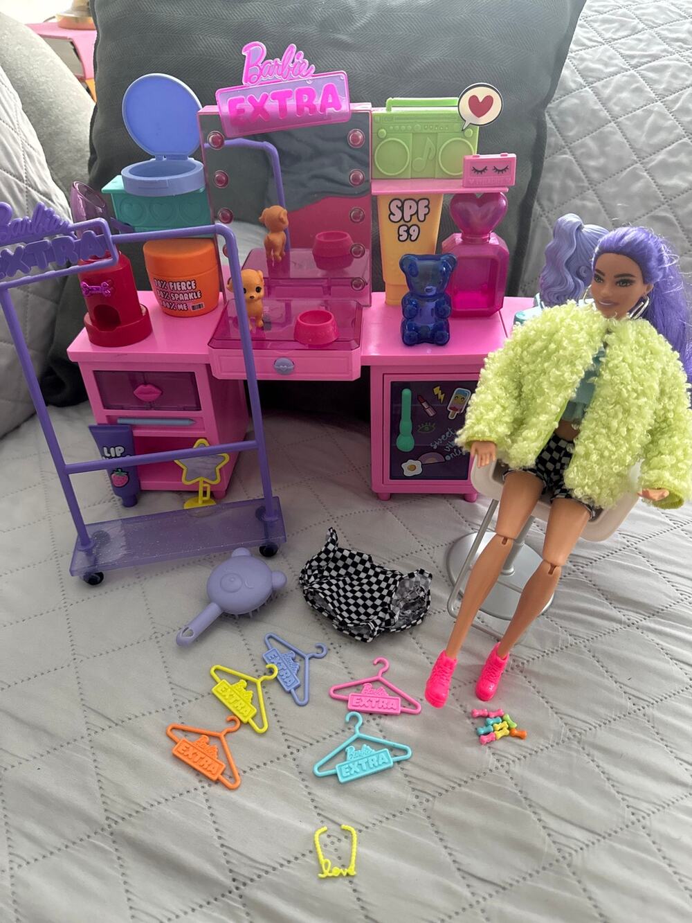 Barbie Extra Fashion Doll and Vanity Playset with Accessories, Vanity and Puppy
